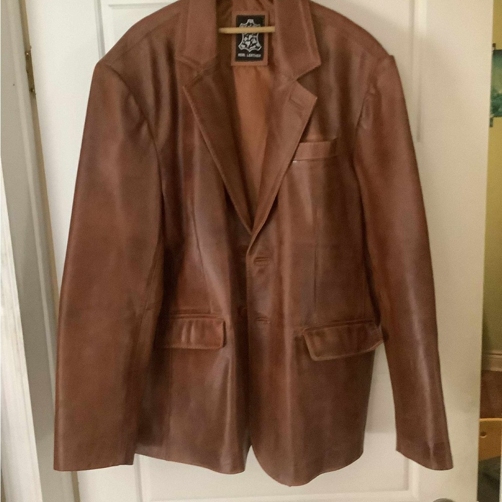 DECRUM Classic Chocolate Brown/Tan Lambskin Leather Blazer